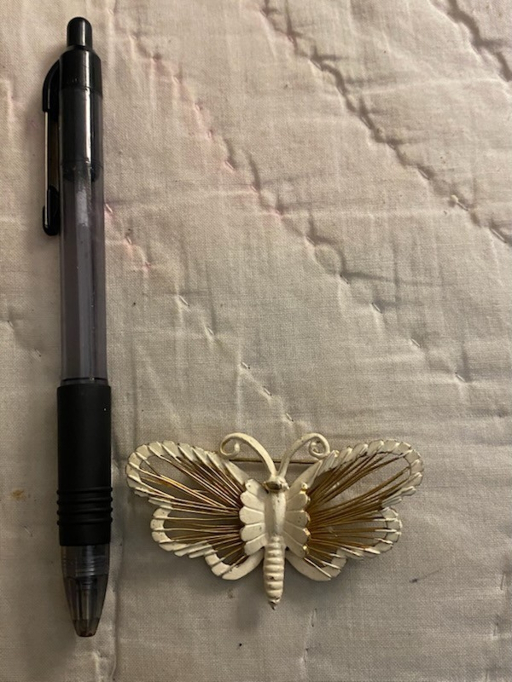 Vintage Cream and Gold Butterfly Brooch
